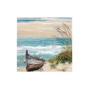 Nautical Boat on Beach Unframed Canvas Wall Art 16" X 16"